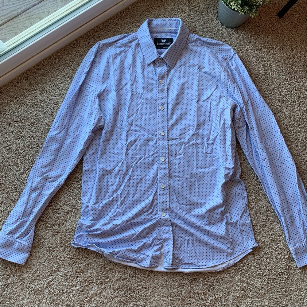 ButterCloth Shirt Large Regular Fit Blue Red B Logo Long Sleeve Button Up